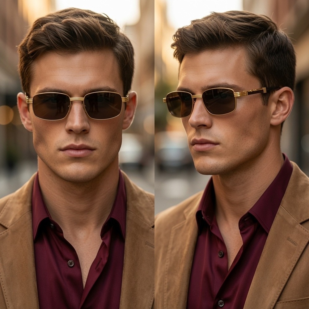 Gold Wood Grain Sunglasses Brown Lens Sun Protection Men New Sunny Summer Beach‎